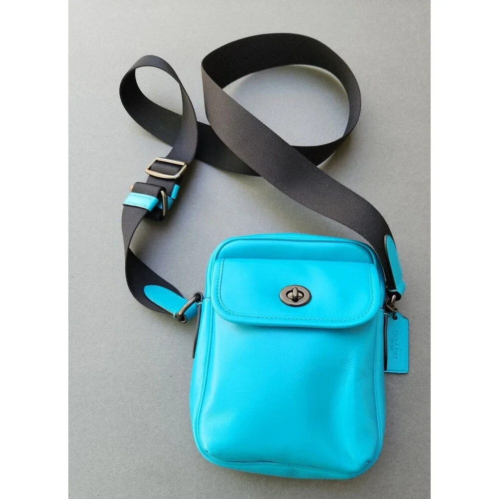 Coach Heritage Crossbody Bag Turquoise Blue Smooth Calf Leather C1269 Turnlock